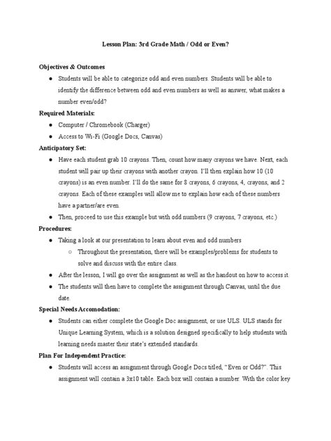 Lesson Plan Odd or Even .